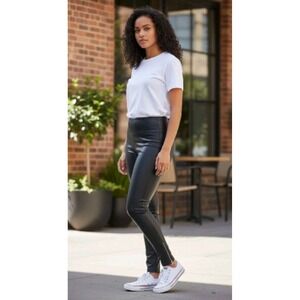 Nine West side Zip Pull On Pants Faux Leather Black Size L Skinny‎ With Zips...